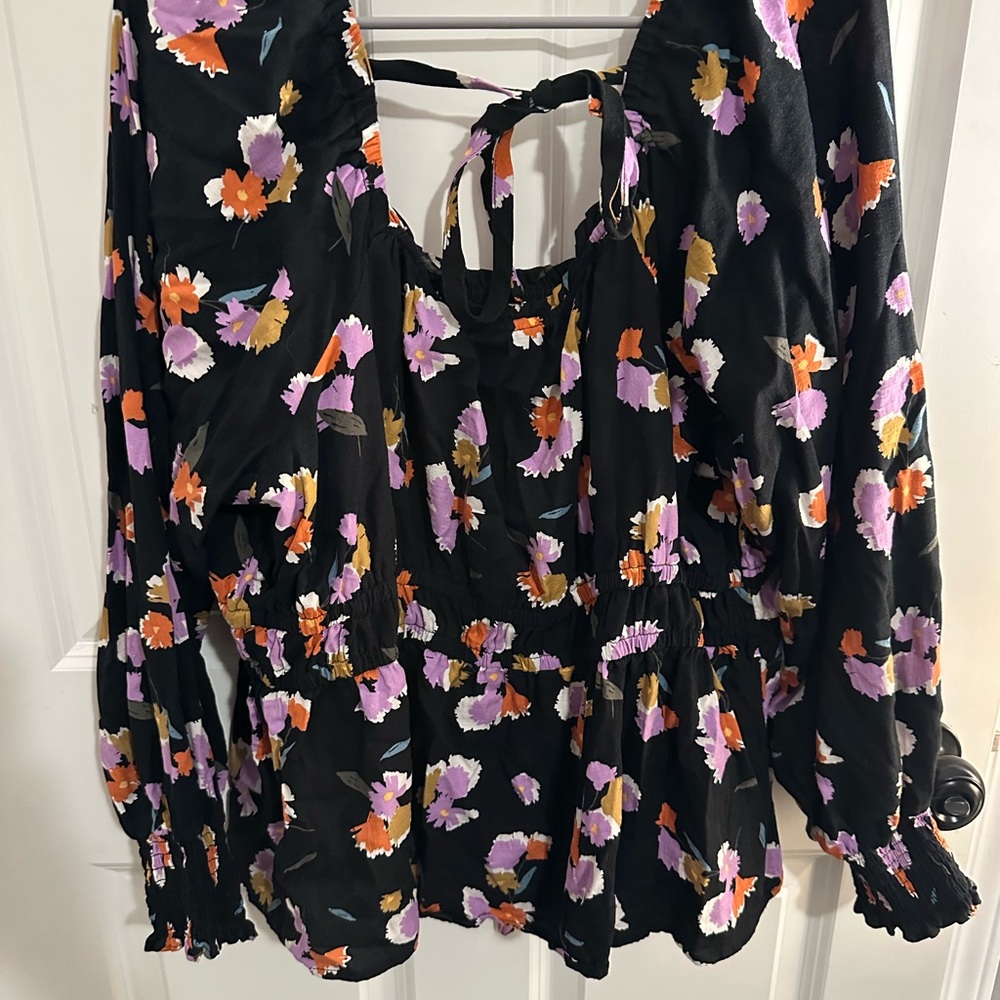 Floral Women's Top - Black with Multicolor Flowers